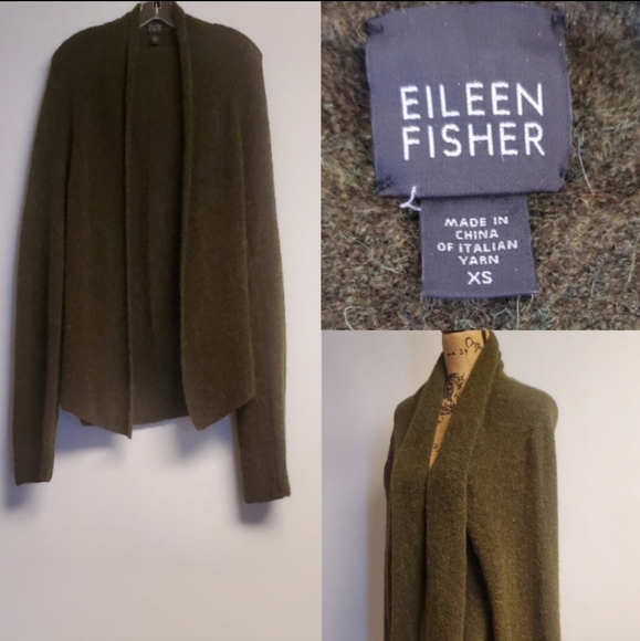 Eileen Fisher Olive Green  Merino Wool Alpaca Plush Melange Cardigan Sweater XS - Picture 3 of 10